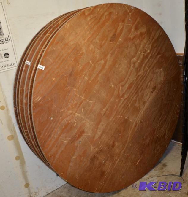 lot 265 image: 3 wood circle table 70&quotd the legs fold u...