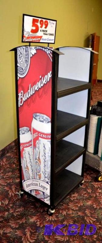 lot 343 image: 4 shelf Budweiser display on wheels 18&quotx...