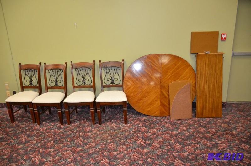 lot 364 image: Wooden table 52x44" with 4 chairs and tw...