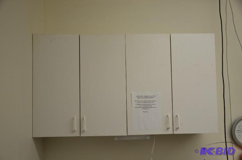 lot 371 image: White wood wall cabinet approx 54x30x12"...