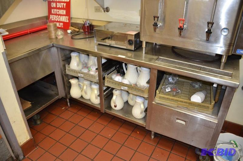lot 67 image: L Shaped Stainless Steel Counter in Kitchen b...