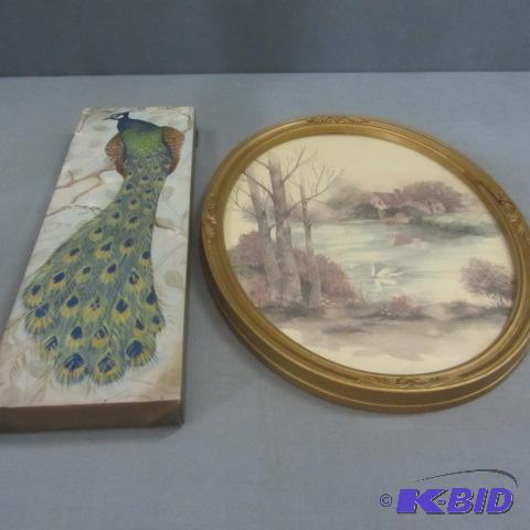 Peacock, Swan in Oval