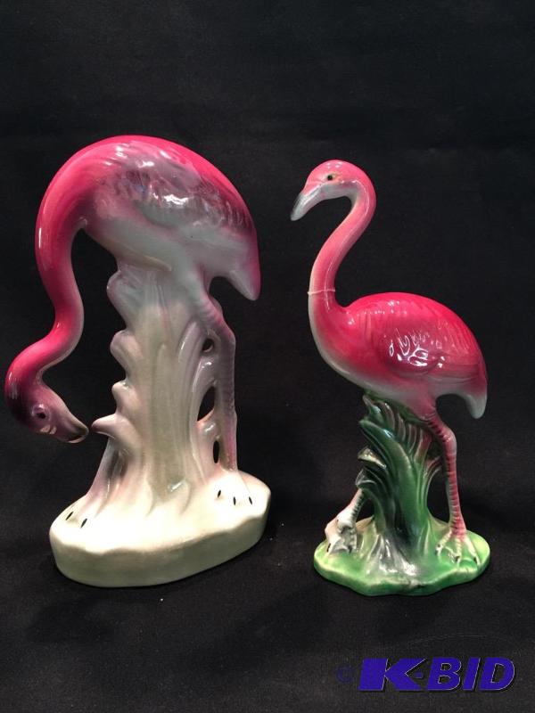 lot 126 image: Pair of Vintage Glazed Ceramic Flamingo