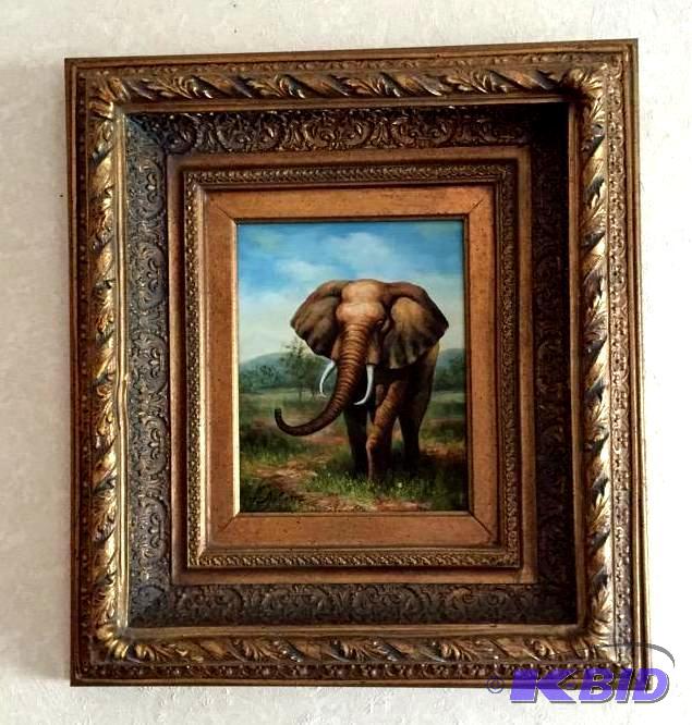 lot 147 image: Wild Elephant Signed Oil on Board