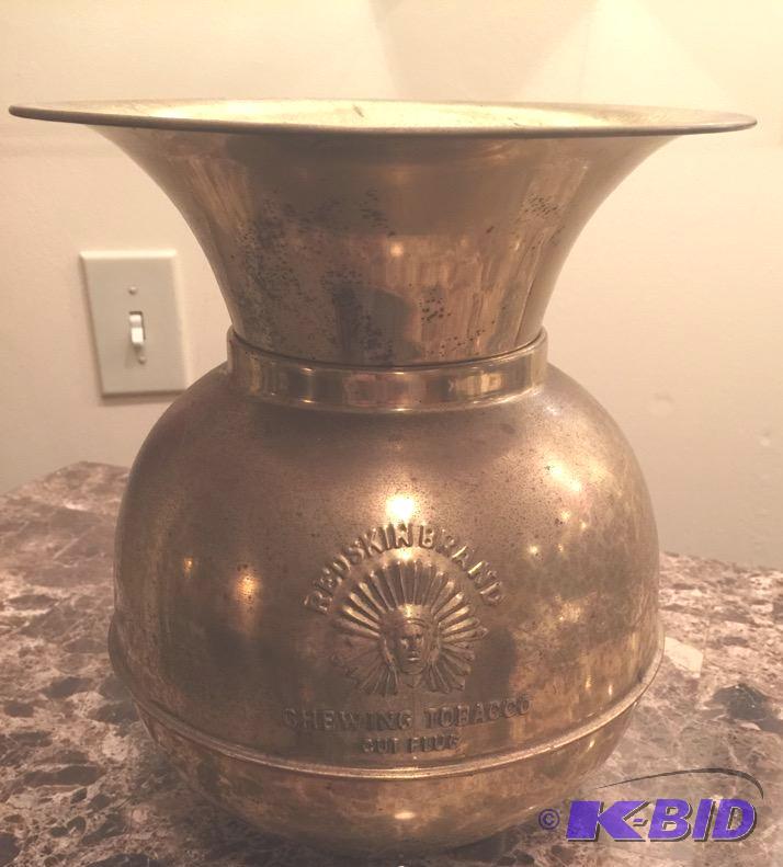 lot 194 image: Redskin Brand Chewing Tobacco Brass Spittoon