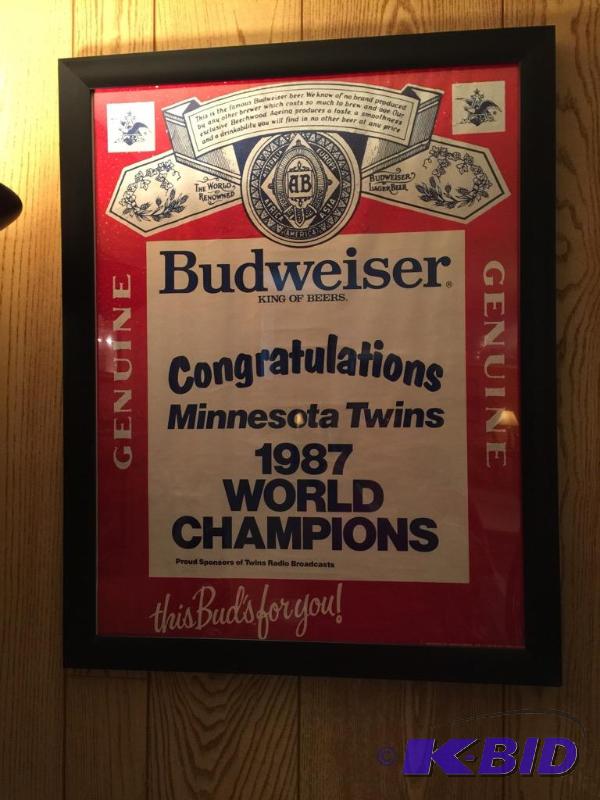 lot 33 image: 1987 World Champion Twins Budweiser Framed Poster