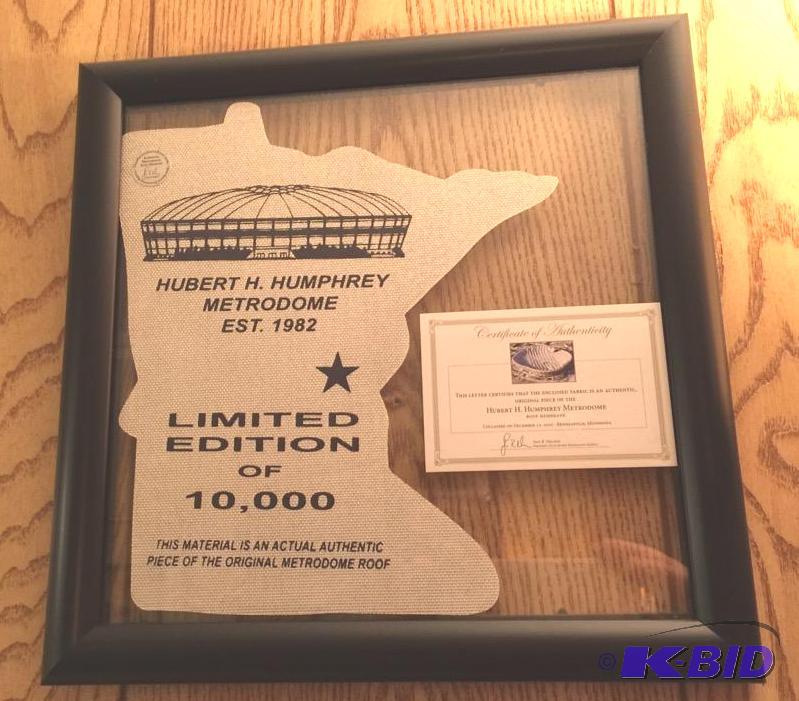 lot 48 image: Framed Piece of Minneapolis Metrodome Roof