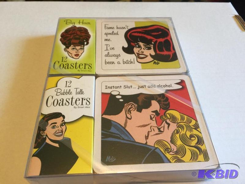 lot 52 image: 12 Bubble Talk & 12 Big Hair Coasters - New in Package