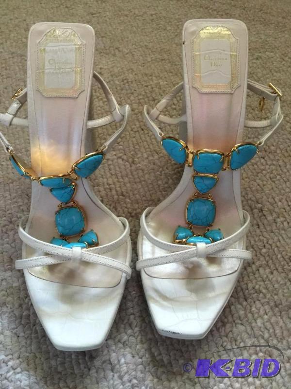 lot 64 image: Authentic Christian Dior Open Toed Turquoise Heels