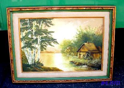 lot 14 image: Hand Oil Painting by D Besser - Carved wood f...