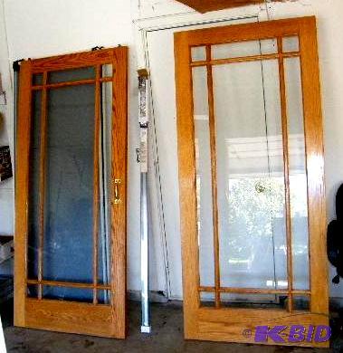lot 18 image: Lot of 2 Solid Oak Rolling Glass Doors - 36&q...