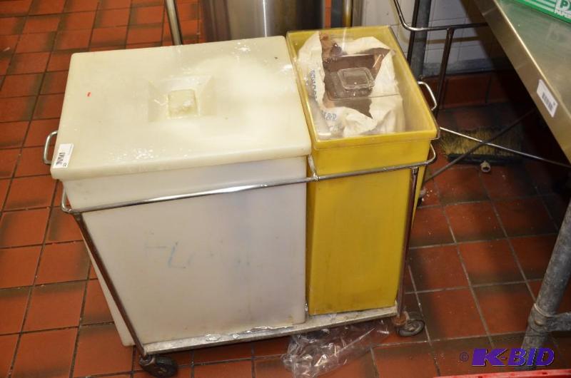 lot 170 image: Two Large plastic containers on rolling cart ...