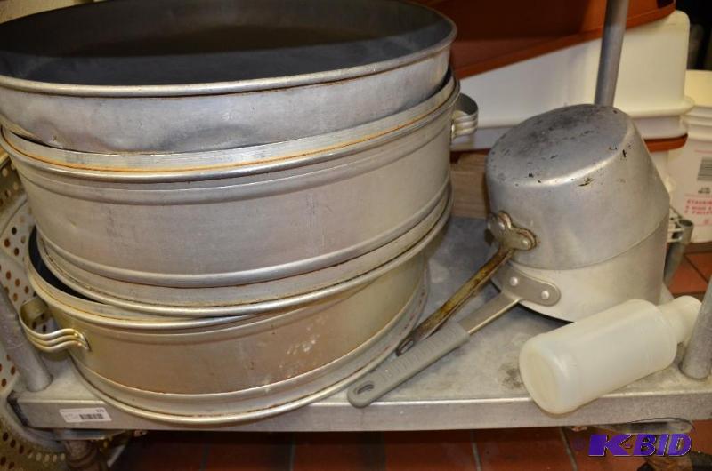 lot 173 image: Large commercial steamers & pans on shelf...