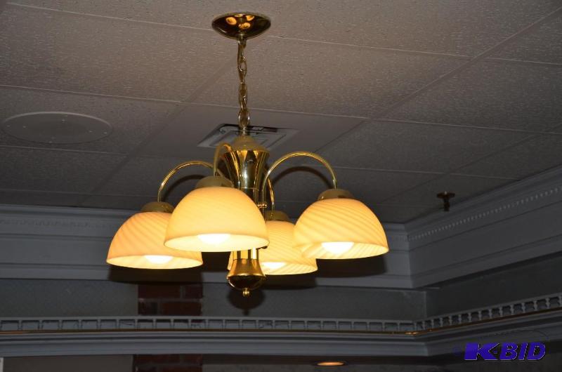lot 205 image: 7 Four light glass hanging lamps in dining rm...
