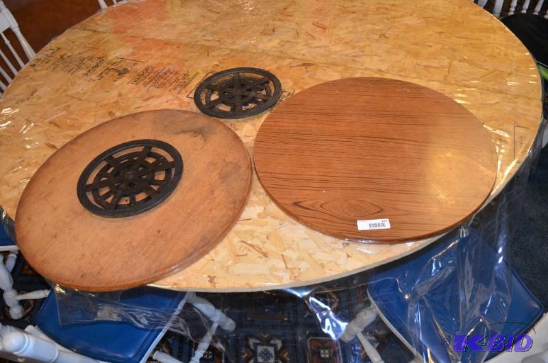 lot 216 image: 2 Lazy Susans approx 24&quotwith cast iron b...