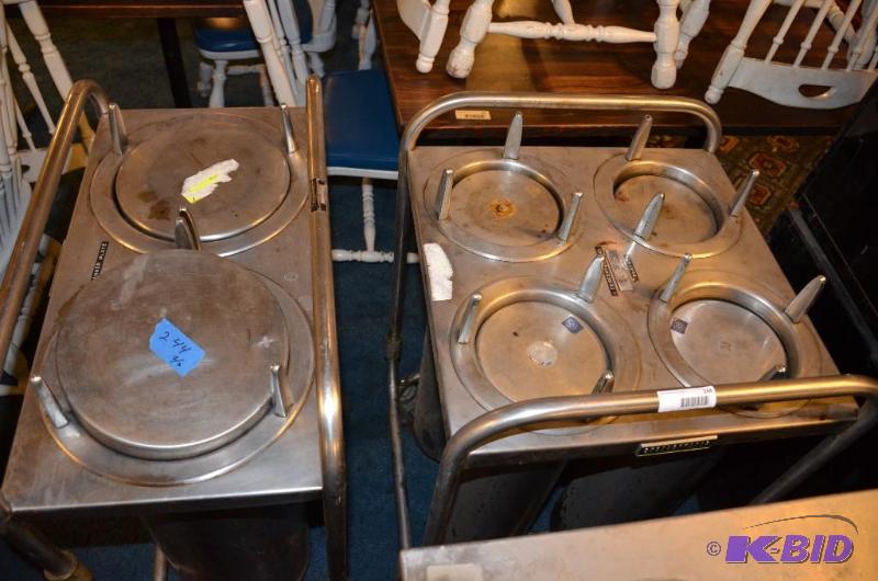 lot 244 image: Stanless steele rolling 4 stack and 2 stack p...