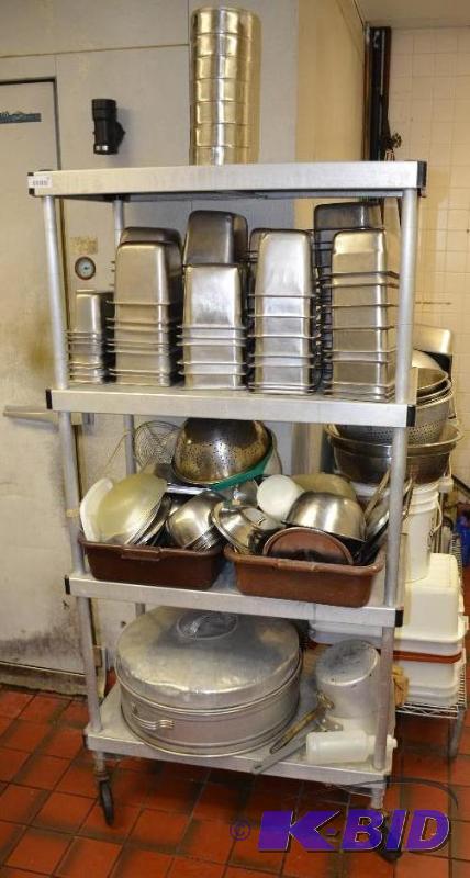 lot 43 image: 3 shelf rolling cart rack CONTENTS NOT INCLUD...
