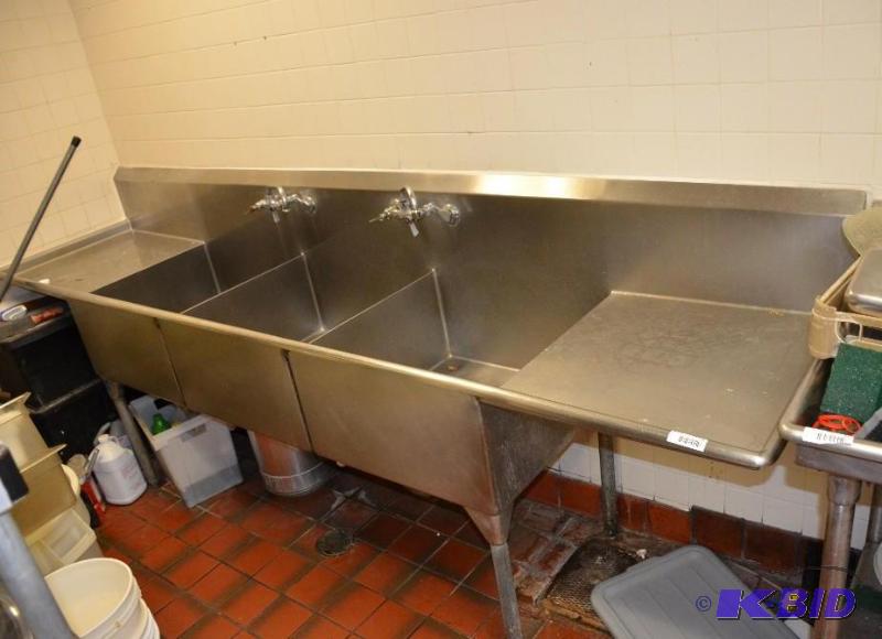 lot 50 image: NSF Stainless steel sink station 122x29x46. &...