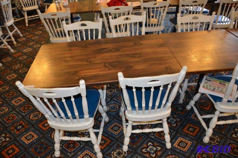 lot 61 image: Wood table with 4 chairs 30x30x48 and 16x17x3...