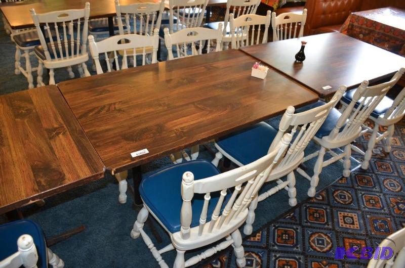 lot 63 image: Wood table with 4 chairs 30x30x48 and 16x17x3...