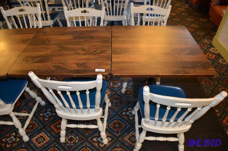 lot 64 image: 2 wood tables with 4 chairs - both tables 30x...