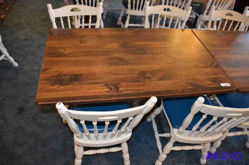 lot 67 image: Wood table with 4 chairs 30x30x48 and 16x17x3...