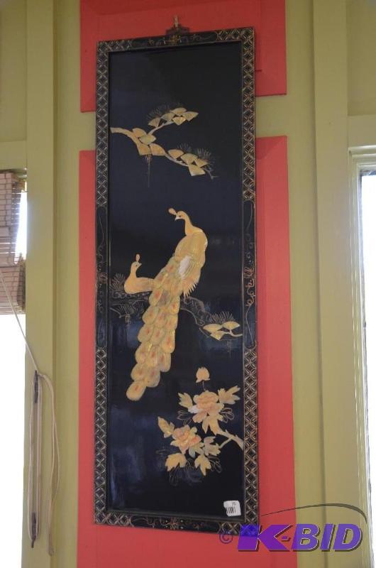 lot 75 image: mother of pearl peacock Chinese art 12" ...