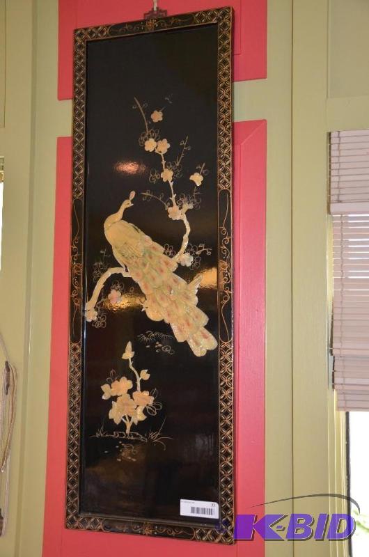 lot 77 image: mother of pearl peacock Chinese art 12" ...