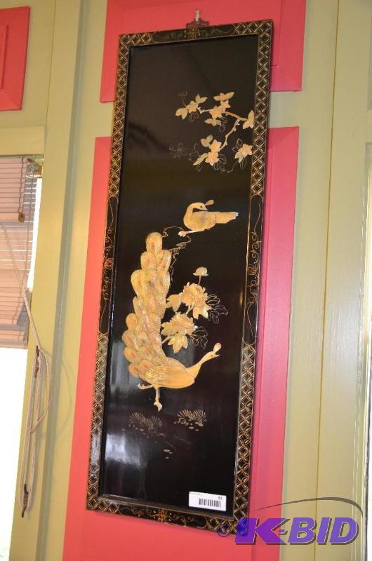 lot 81 image: mother of pearl peacock Chinese art 12" ...
