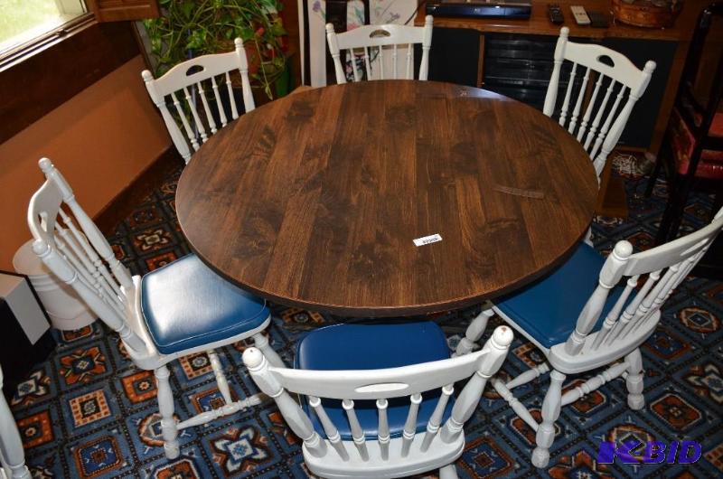 lot 91 image: Round table and 6 Chairs. 48&quotx29 12....