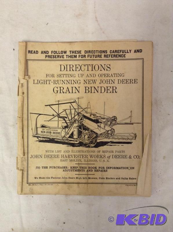 lot 115 image: John Deere Grain Binder Directions