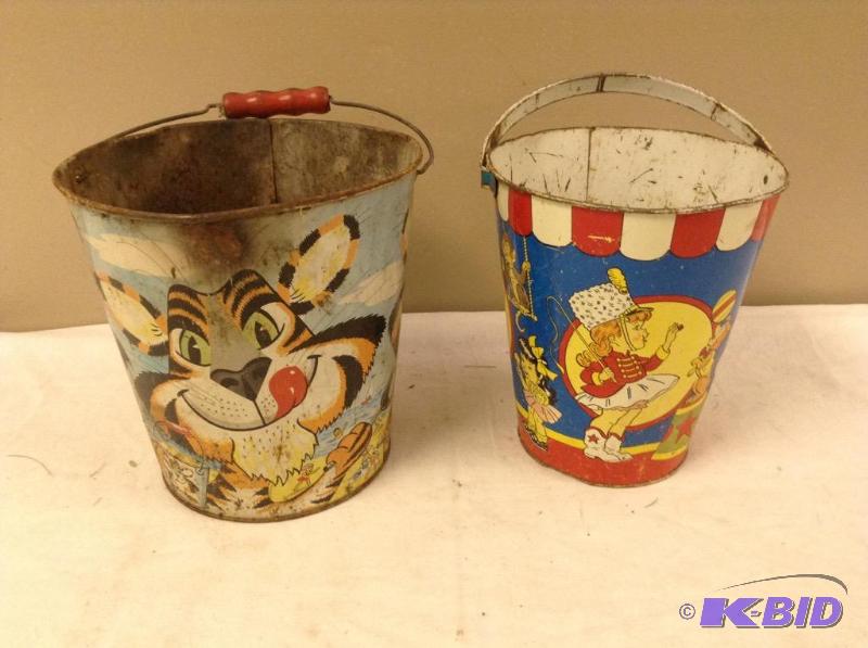lot 58 image: 2 Vintage Metal Pails - Ohio Art & J. Chein