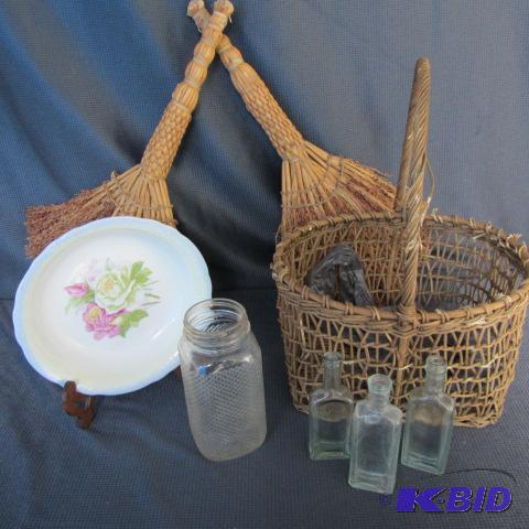 Basket, Brooms, Coffee Jar