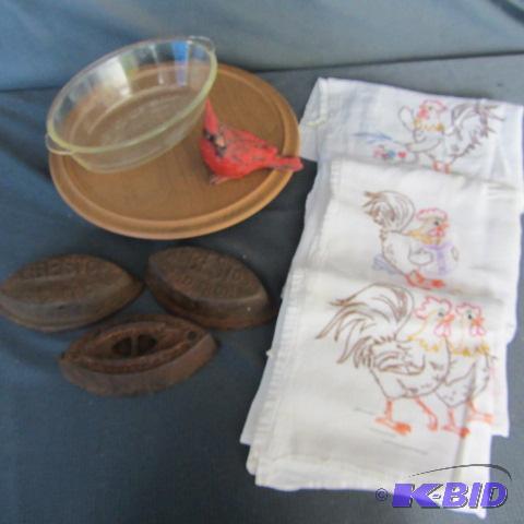 Embroidered Dish Towels, Sad Irons