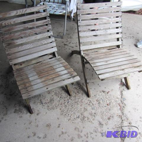 Pair Wood Deck Chairs