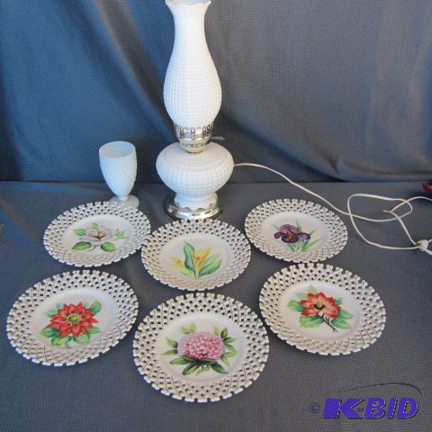 Milk Glass Lamp, Plates