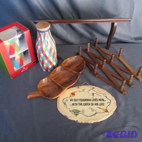 Wooden Shelf, Mug & Carafe