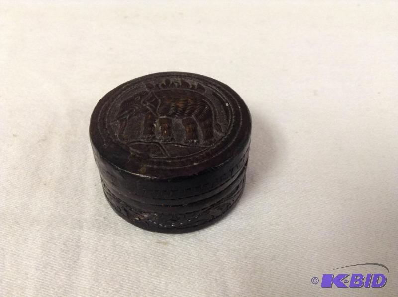 Small Round Metal Snuff Box with Raised Elephant Top