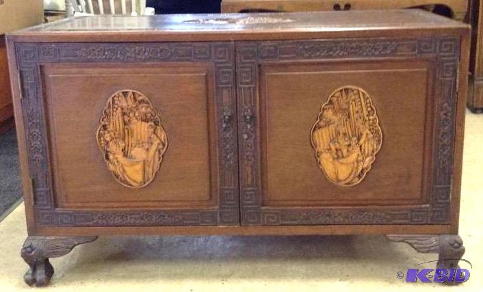 Ornately Carved Asian Chest with Drawers