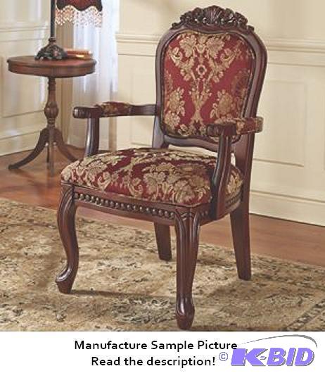 lot 105 image: Carved Arm Chair - Opulent burgundy jacquard ...
