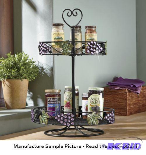 lot 17 image: Grape Scrolled Metal Two Tier Lazy Susan - Th...