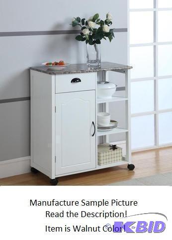 lot 34 image: Faux Marble Top Kitchen Cart - Item Is Walnut...