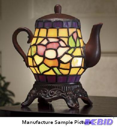 lot 38 image: Tea Rose Stained Glass Accent Lamp - Its tea...