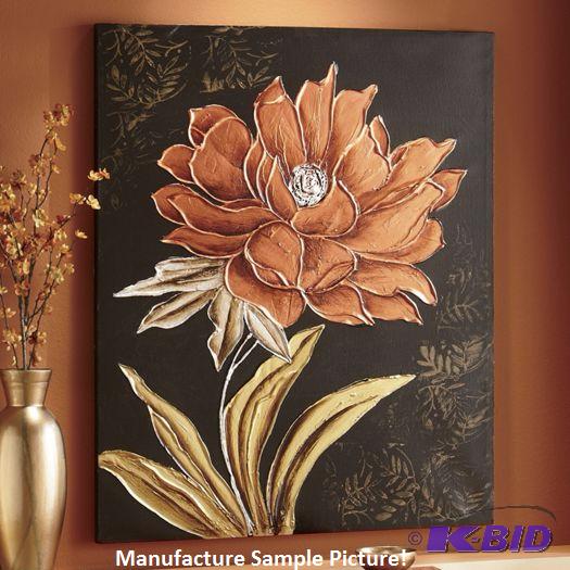 lot 68 image: Hand - Painted Copper Floral Canvas -&nb...
