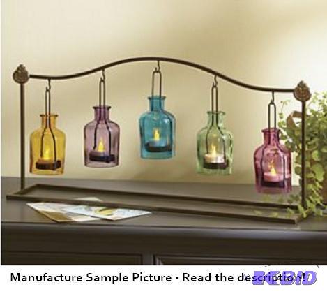 lot 93 image: Rainbow Tealight Holder - Colorful glass cand...