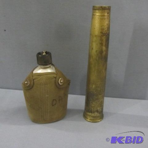 lot 63 image: WWII Canteen, Vietnam Brass Shell