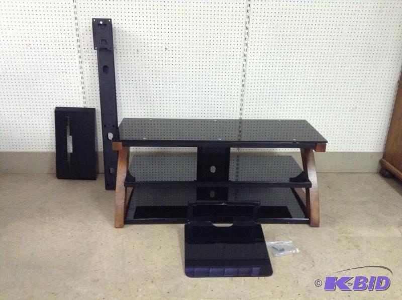 lot 10 image: Wood & Glass TV Stand with Mount