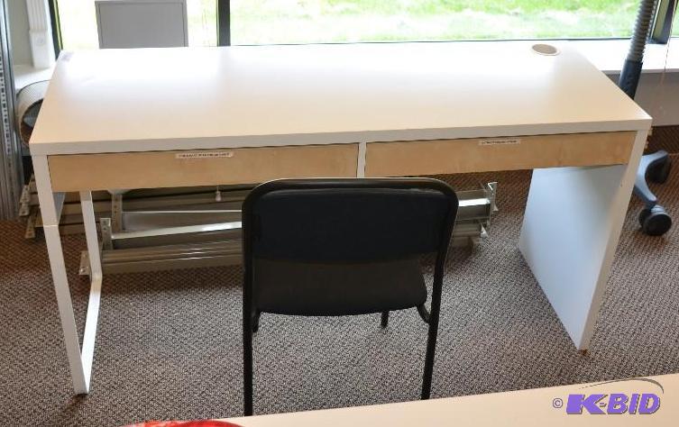 lot 102 image: White 2 drawer desk and chair. 20&quotx29&qu...