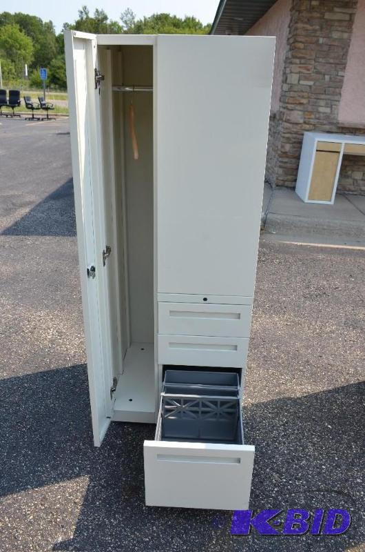 lot 150 image: Storage closet station cabinet with filing dr...