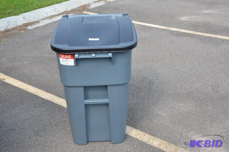 lot 244 image: ULINE 50 gallon trashcan on wheels...